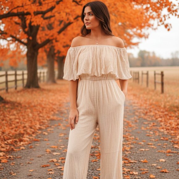 Jaded Gypsy Pants - Jaded Gypsy Women Off-Shoulder Ruffle Crinkle Romper